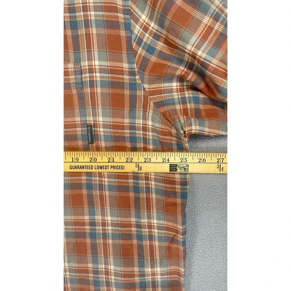 Columbia Button Front Shirt Mens XL Orange Plaid Long Sleeve Cotton Outdoor
